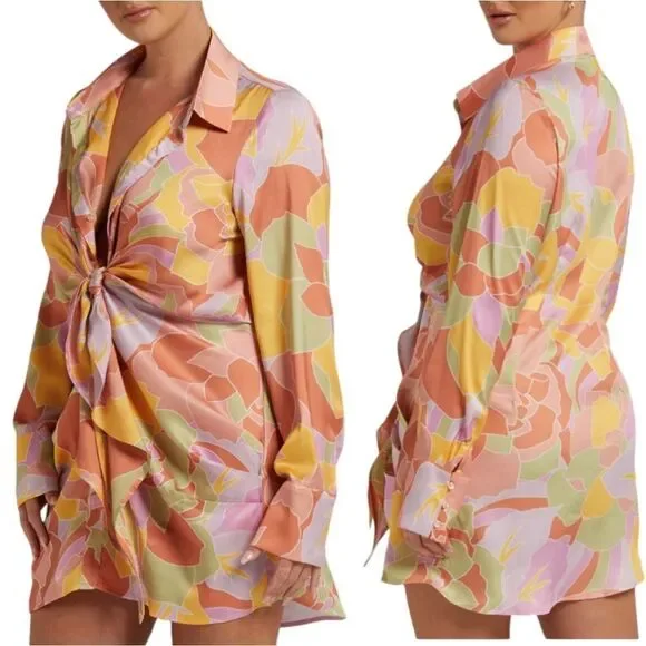 Runaway Ruby Mindy Mini Dress Sage Lightweight Woven Satin XS Fun Multi-color - Picture 3 of 17